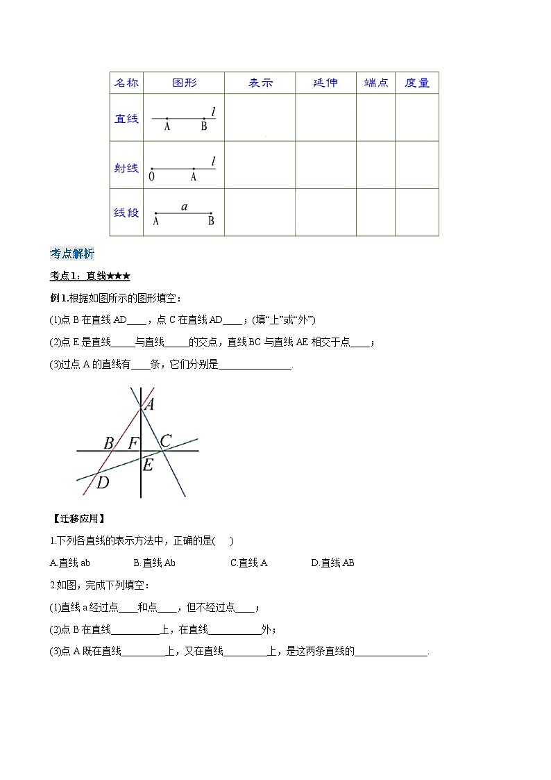 人教版七年级数学上册同步备课 《第四章》4.2.1 直线、射线、线段（导学案）第3页