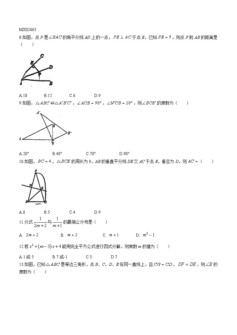 河北省廊坊市第五中学2023-2024学年八年级上学期月考数学试题(无答案)02