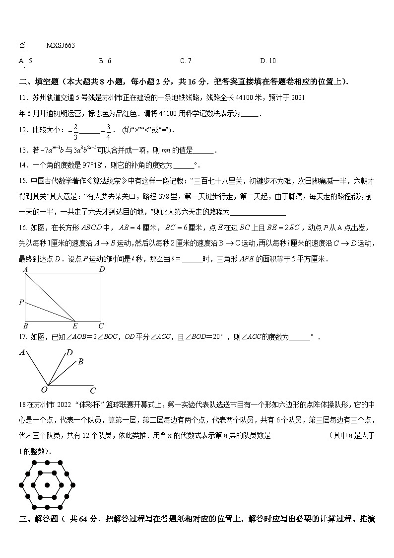 江苏省张家港地区2023-2024学年七年级数学上学期期末考试模拟试卷02