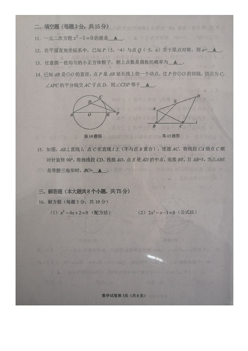 辽宁省抚顺市新宾满族自治县2023-2024学年九年级上学期12月期末数学试题第3页