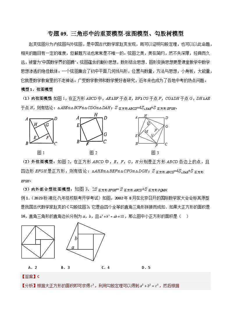 专题09 三角形中的重要模型-弦图模型、勾股树模型（解析版）第1页