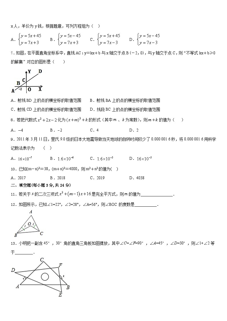 2023-2024学年吉林省长春市第一七一中学数学八年级第一学期期末学业质量监测模拟试题含答案02