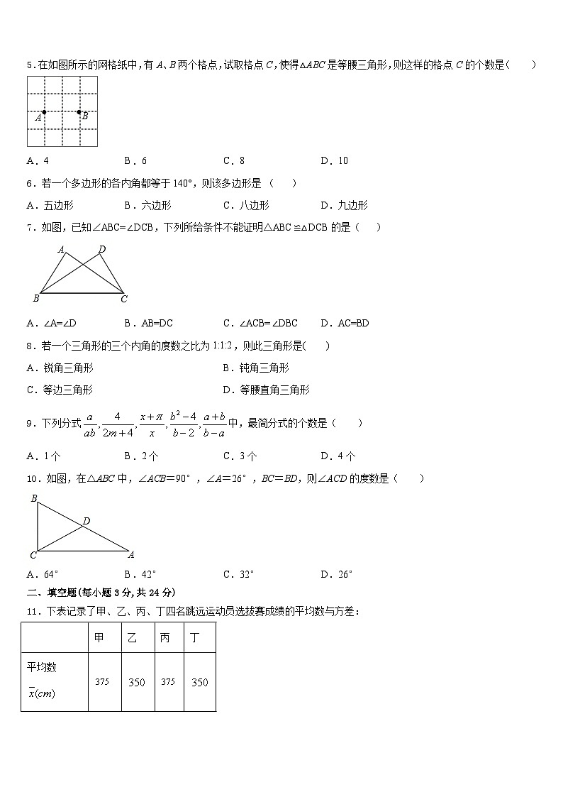 2023-2024学年吉林省农安县杨树林中学数学八上期末学业水平测试试题含答案第2页