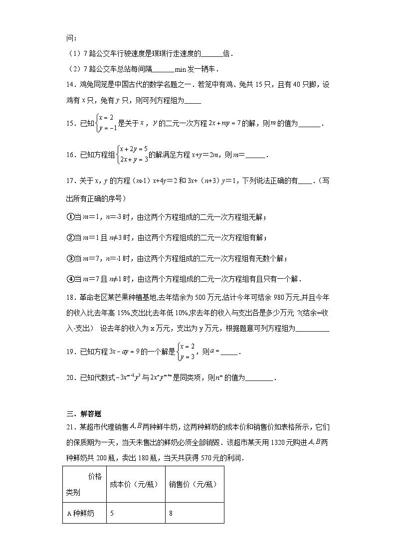 +第六章+二元一次方程组++期末巩固练习++2023--2024学年冀教版数学七年级下册+第3页