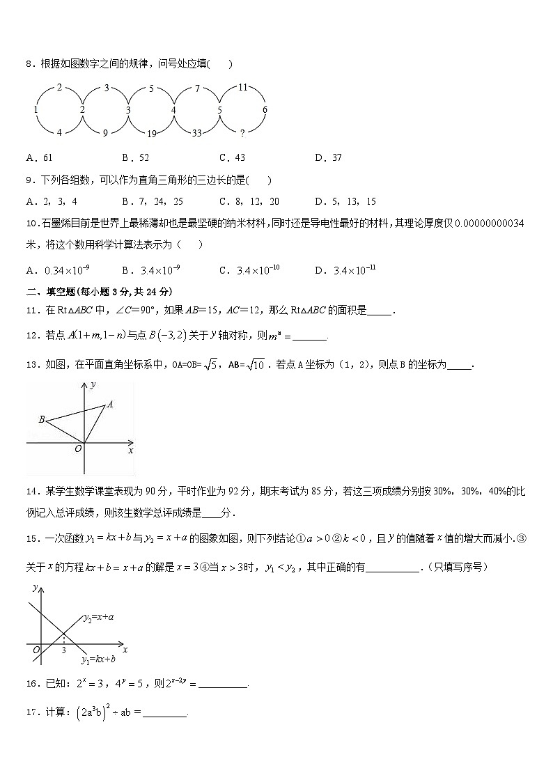 2023-2024学年安徽省蚌埠市第十二中学数学八年级第一学期期末教学质量检测模拟试题含答案第2页