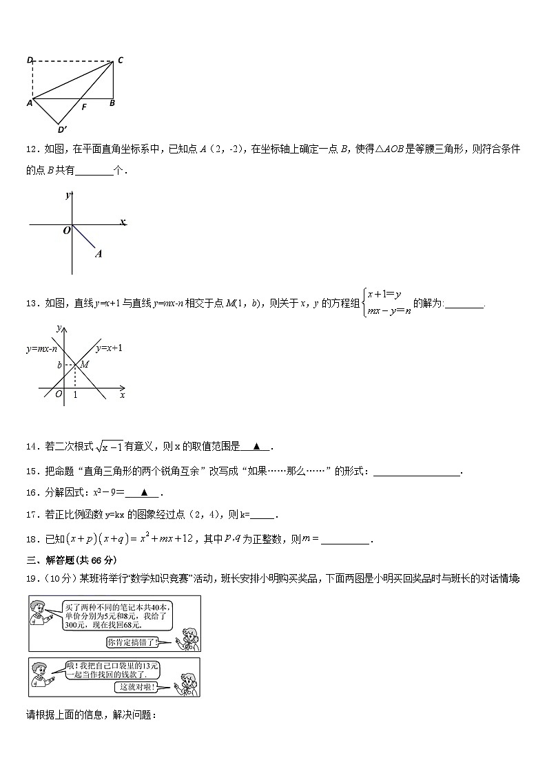 2023-2024学年安徽省马鞍市培正学校八上数学期末复习检测试题含答案03