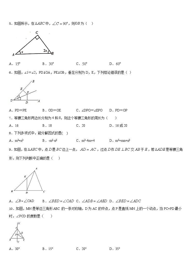 2023-2024学年山东省安丘市二中学数学八上期末教学质量检测模拟试题含答案第2页