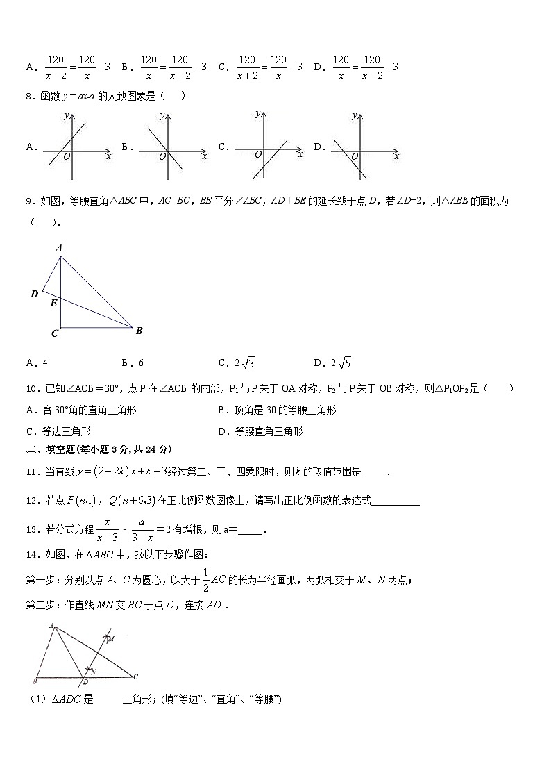 2023-2024学年山东省济南市汇才学校数学八年级第一学期期末学业质量监测试题含答案第2页