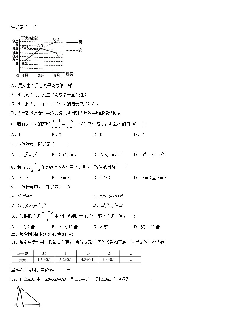 2023-2024学年新疆沙雅县八年级数学第一学期期末达标检测模拟试题含答案02