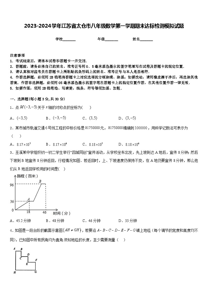2023-2024学年江苏省太仓市八年级数学第一学期期末达标检测模拟试题含答案第1页