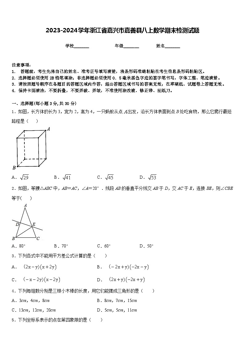 2023-2024学年浙江省嘉兴市嘉善县八上数学期末检测试题含答案第1页