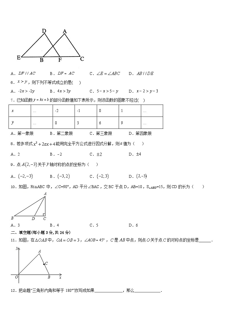 2023-2024学年湖北省荆门市名校八年级数学第一学期期末预测试题含答案第2页