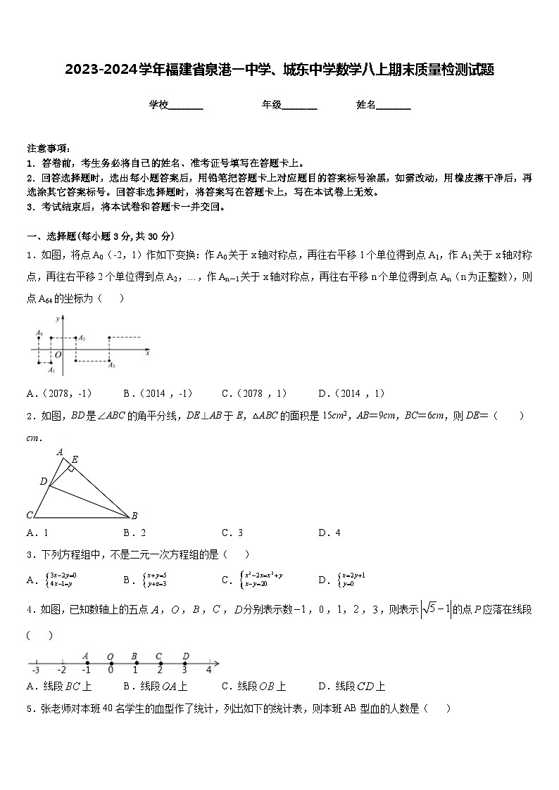 2023-2024学年福建省泉港一中学、城东中学数学八上期末质量检测试题含答案第1页