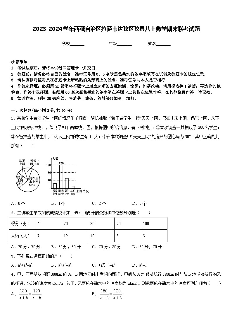 2023-2024学年西藏自治区拉萨市达孜区孜县八上数学期末联考试题含答案第1页
