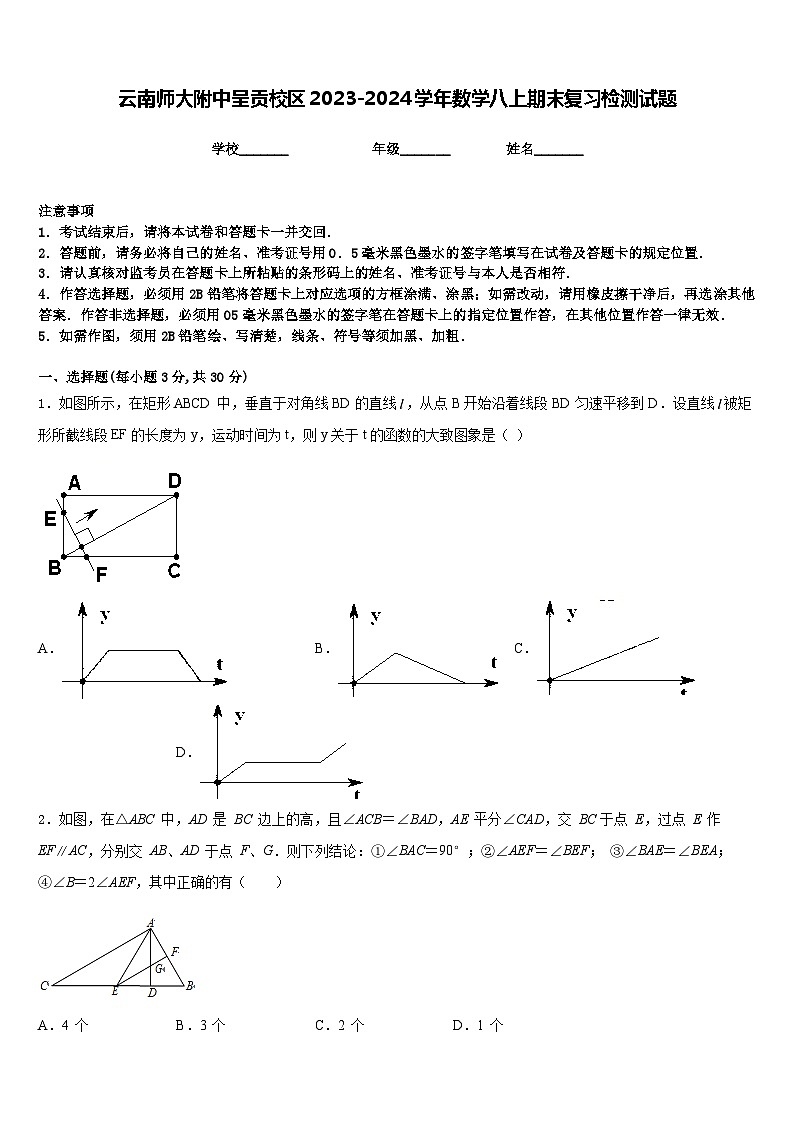 云南师大附中呈贡校区2023-2024学年数学八上期末复习检测试题含答案01
