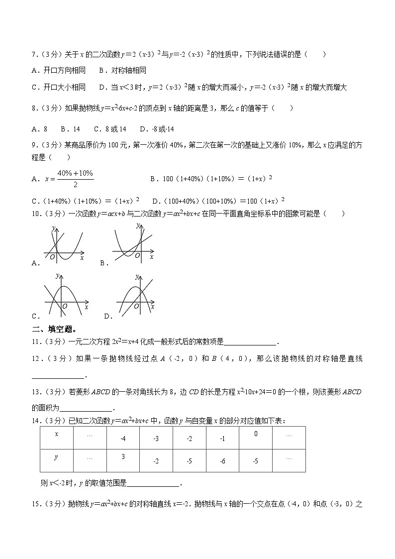 河南省开封市龙亭区金华学校2023-2024学年九年级上学期第一次月考数学试题02