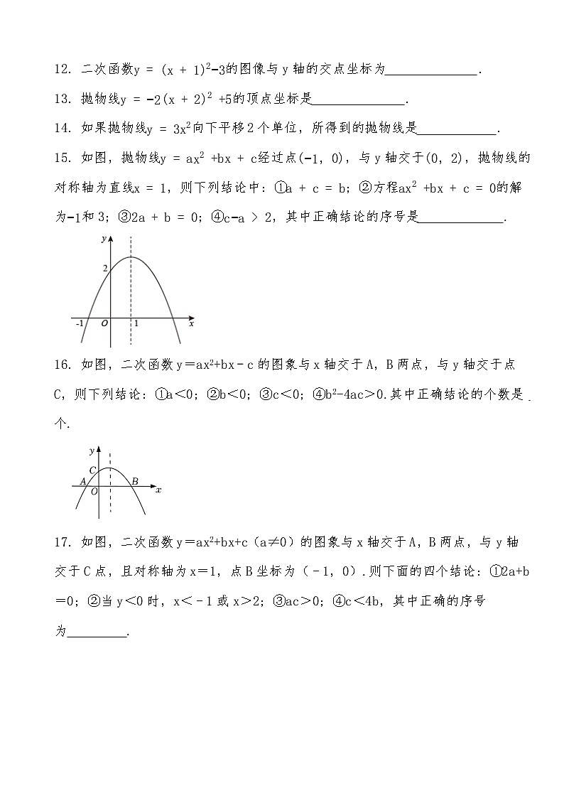 2024年中考数学二次函数训练专题-填空题专项（三）（试题部分）第2页