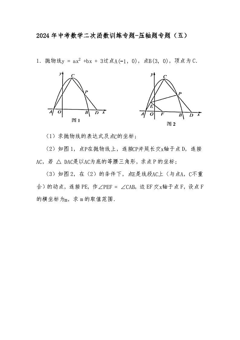 2024年中考数学二次函数训练专题-压轴题专题（五）（试题部分）第1页