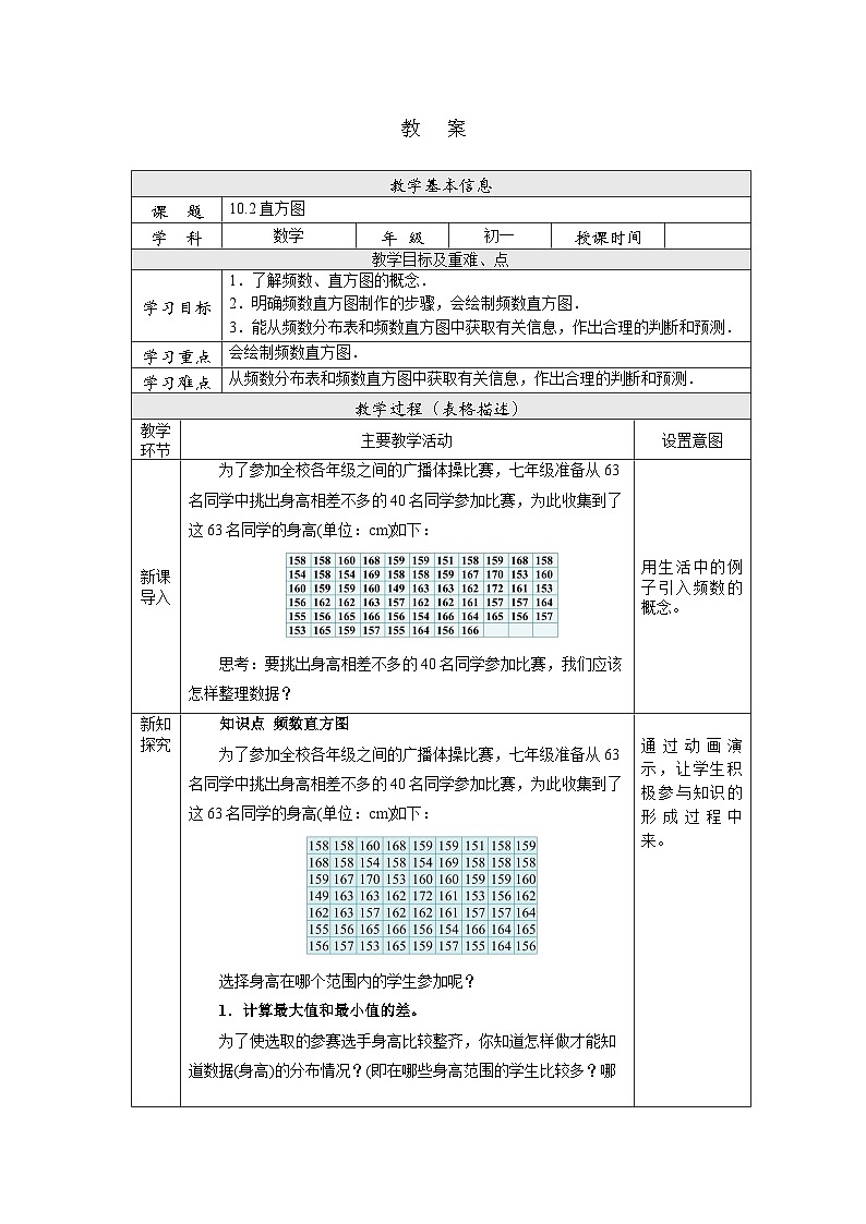 【核心素养】七年级下册10.2直方图 课件PPT+教案+随堂检测+课后练习01