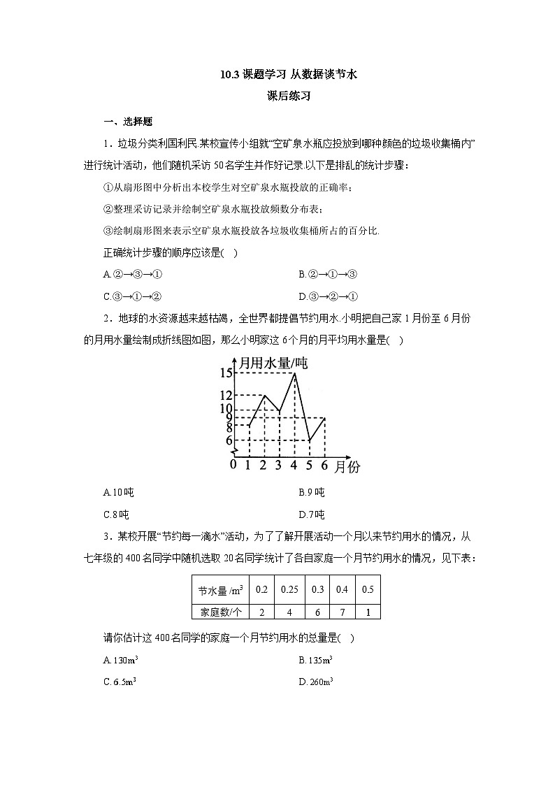 【核心素养】七年级下册10.3课题学习 从数据谈节水 课件PPT+教案+随堂检测+课后练习01