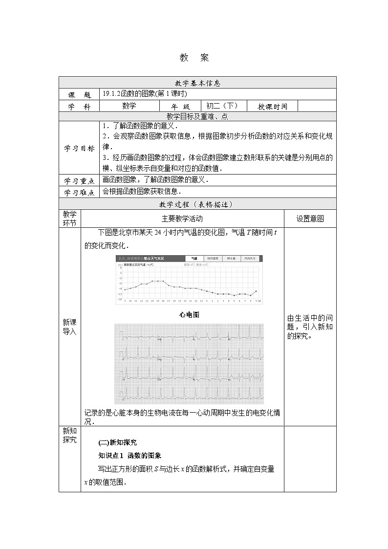 【核心素养】人教版数学八年级下册19.1.2函数的图象(第1课时) 课件PPT+教案+随堂检测+课后练习01