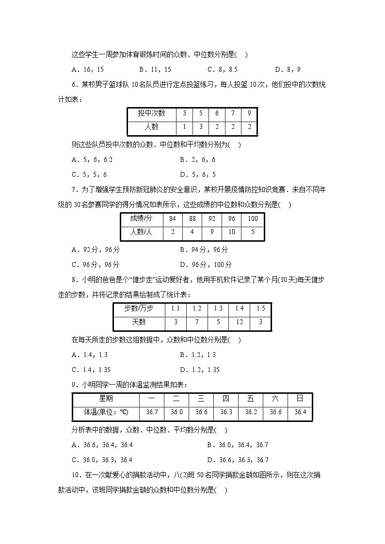 【核心素养】八年级下册20.1.2中位数和众数(第2课时)  课后练习第2页