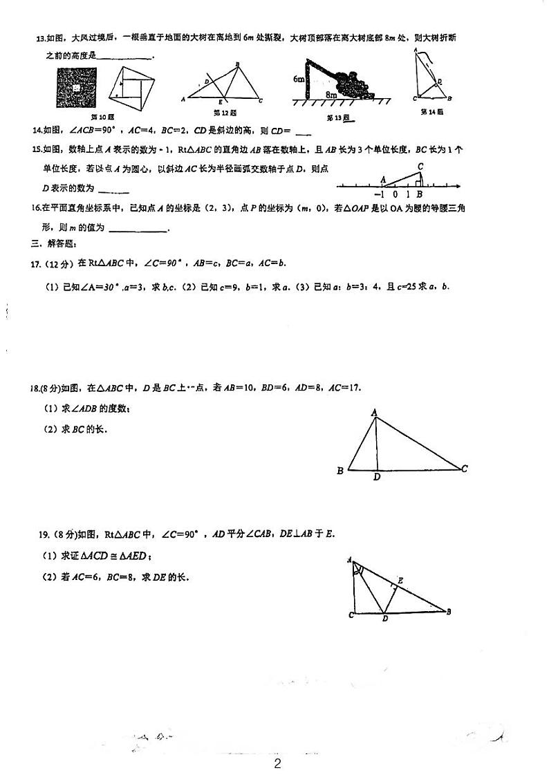 2023-2024学年武汉市东西湖区八年级上学期期中考试数学试卷第2页