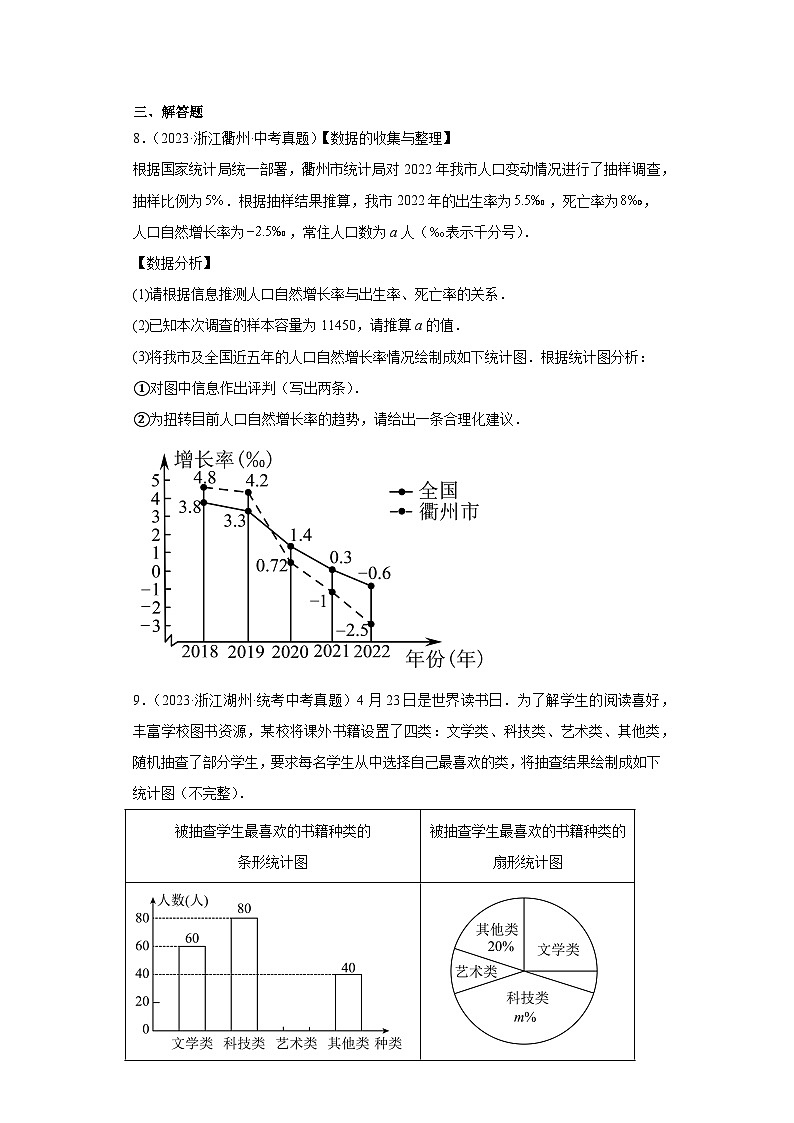 第6章数据与统计图表（浙教版-中考真题精选）-浙江省2023-2024学年七年级下学期期末数学提第3页