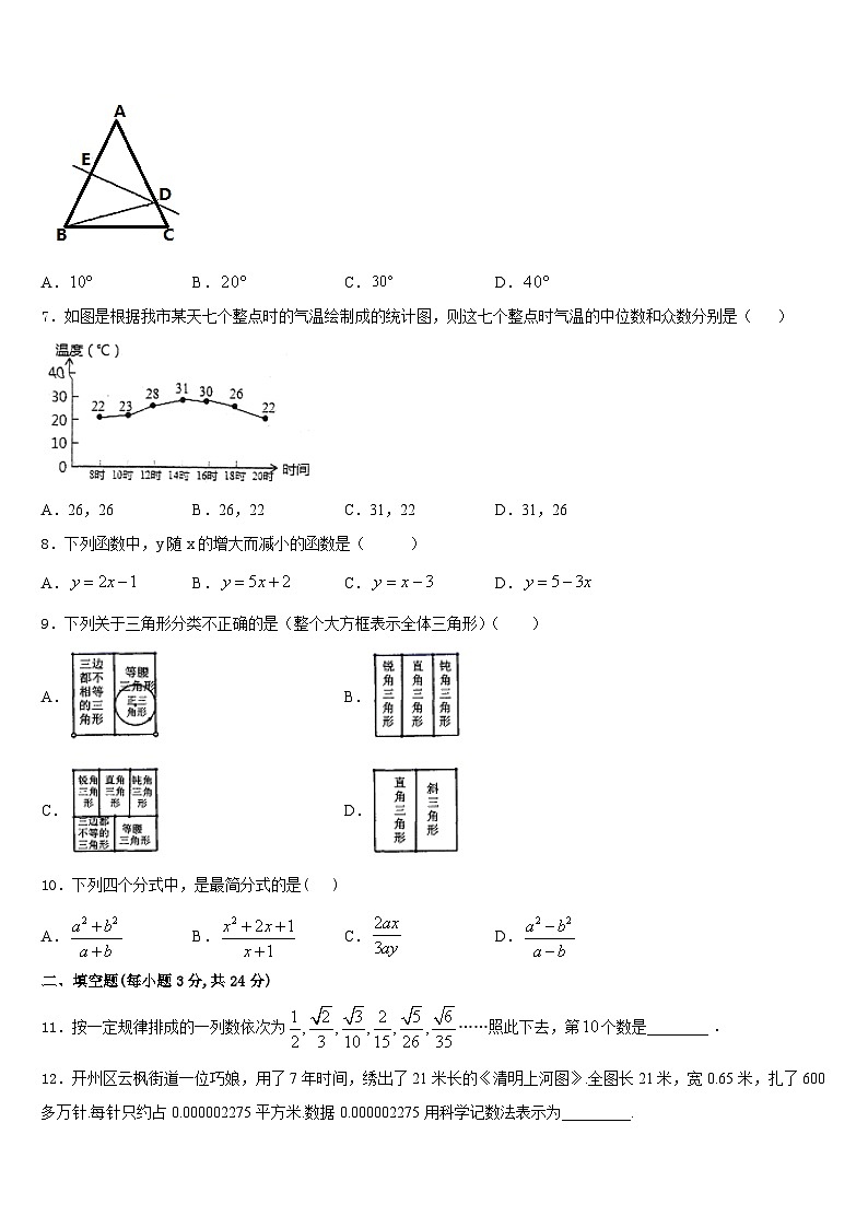 四川省遂宁市安居育才中学2023-2024学年八年级数学第一学期期末达标检测试题含答案第2页