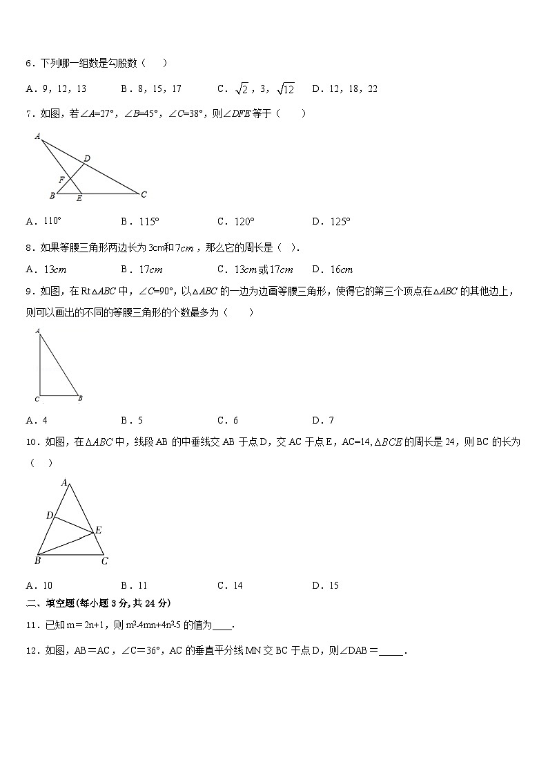 四川省绵阳市东辰国际学校2023-2024学年数学八年级第一学期期末复习检测试题含答案02