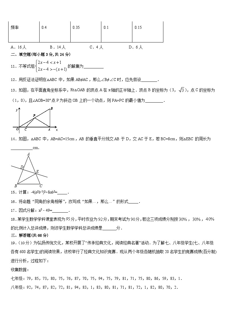 江西省南昌市第二中学2023-2024学年数学八上期末监测模拟试题含答案03