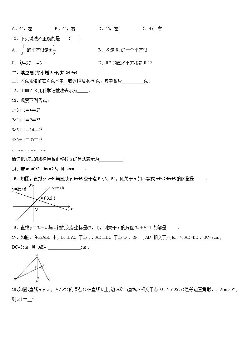 浙江省杭州余杭区星桥中学2023-2024学年数学八年级第一学期期末质量检测试题含答案03