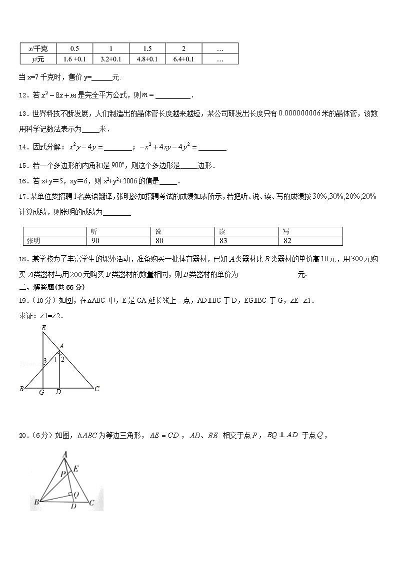 海南省琼中学县2023-2024学年八年级数学第一学期期末调研试题含答案03