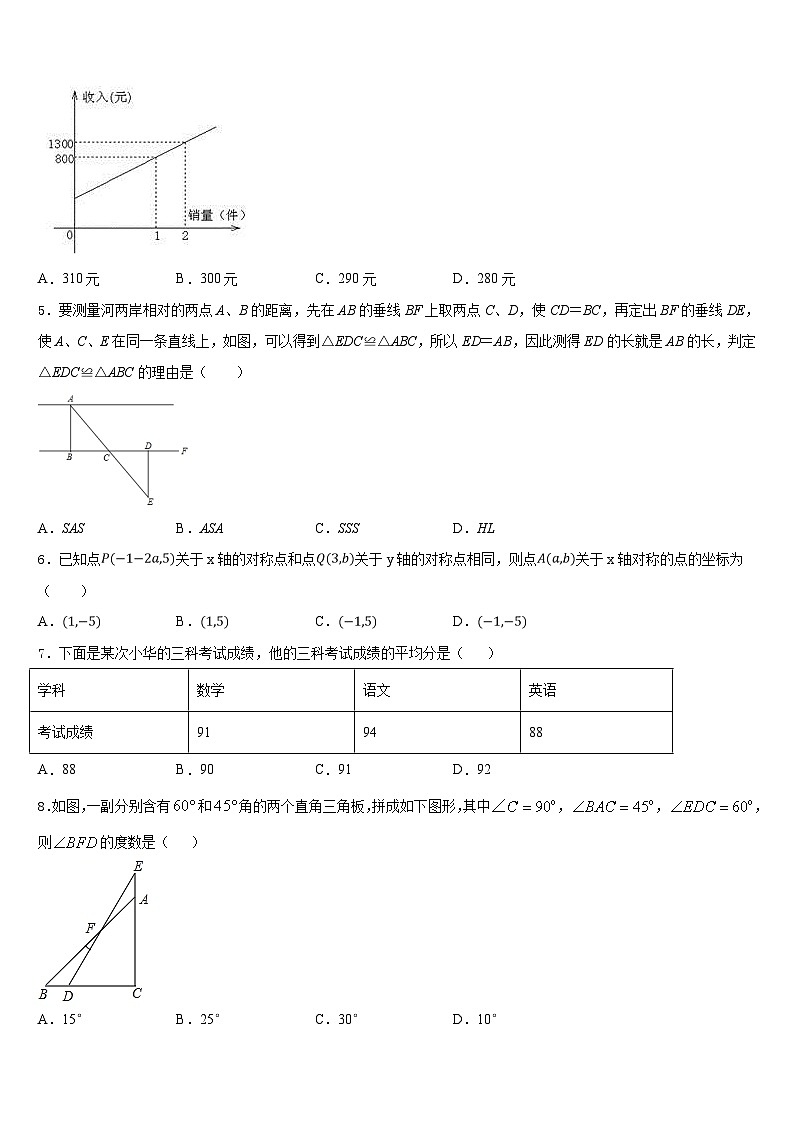 浙江省杭州市景成实验学校2023-2024学年八上数学期末考试试题含答案02