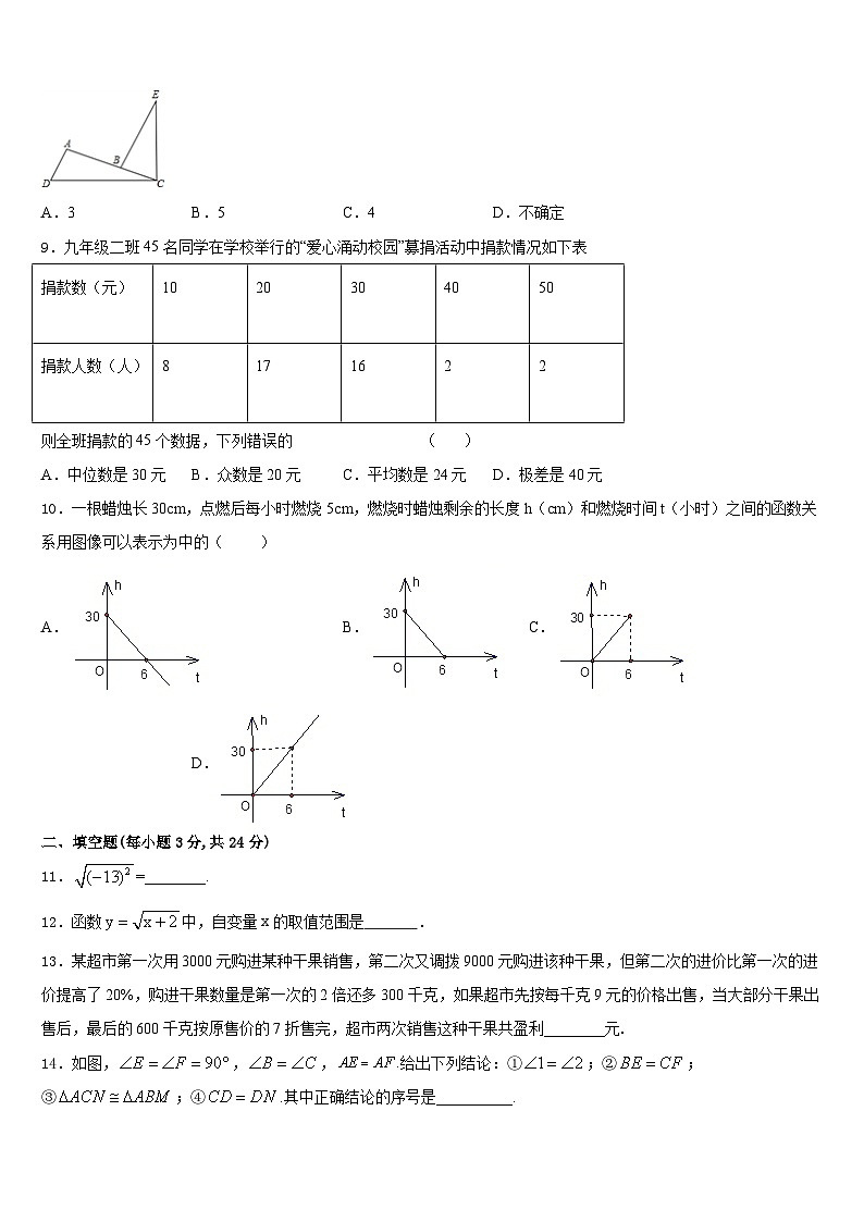 湖北省襄阳襄州区五校联考2023-2024学年八上数学期末监测模拟试题含答案02