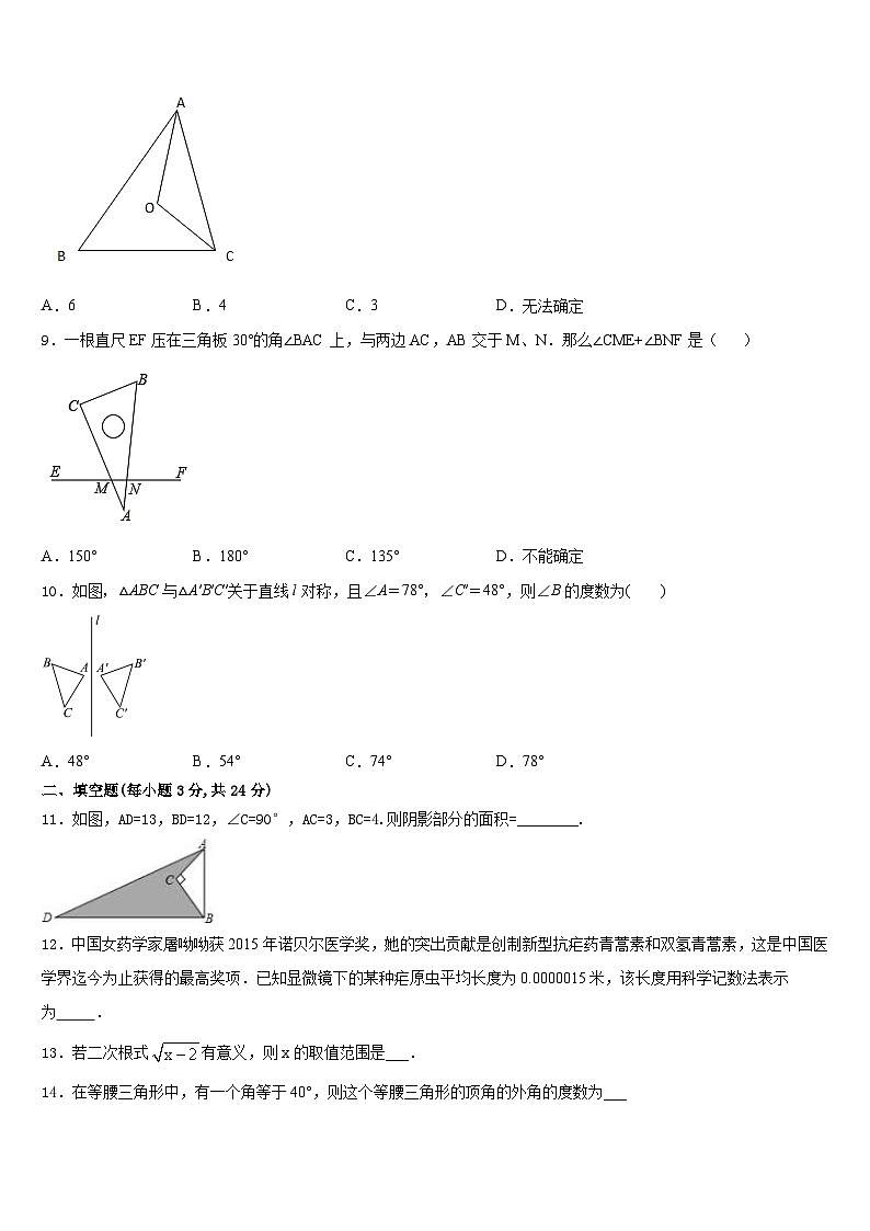 湖南省浏阳市浏阳河中学2023-2024学年八年级数学第一学期期末达标检测试题含答案第3页
