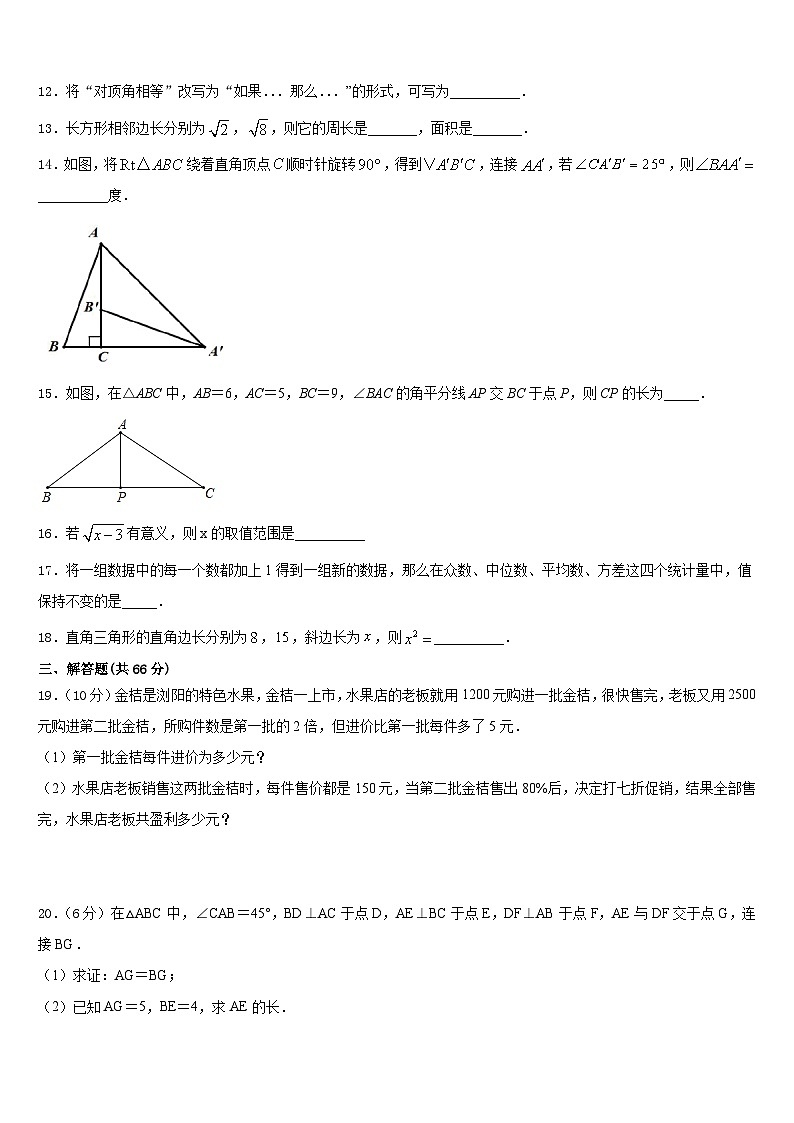 福建省泉州台商投资区2023-2024学年数学八年级第一学期期末考试试题含答案第3页