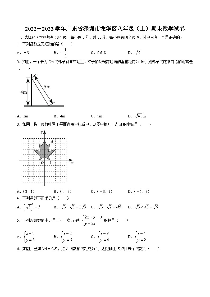 广东省深圳市龙华区2022-2023学年八年级上学期期末数学试题第1页