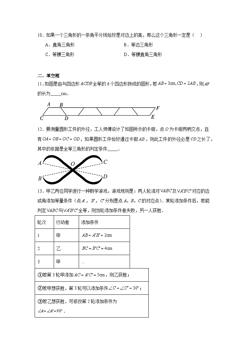青岛版数学八年级上册第一章全等三角形期末章节基础练习03