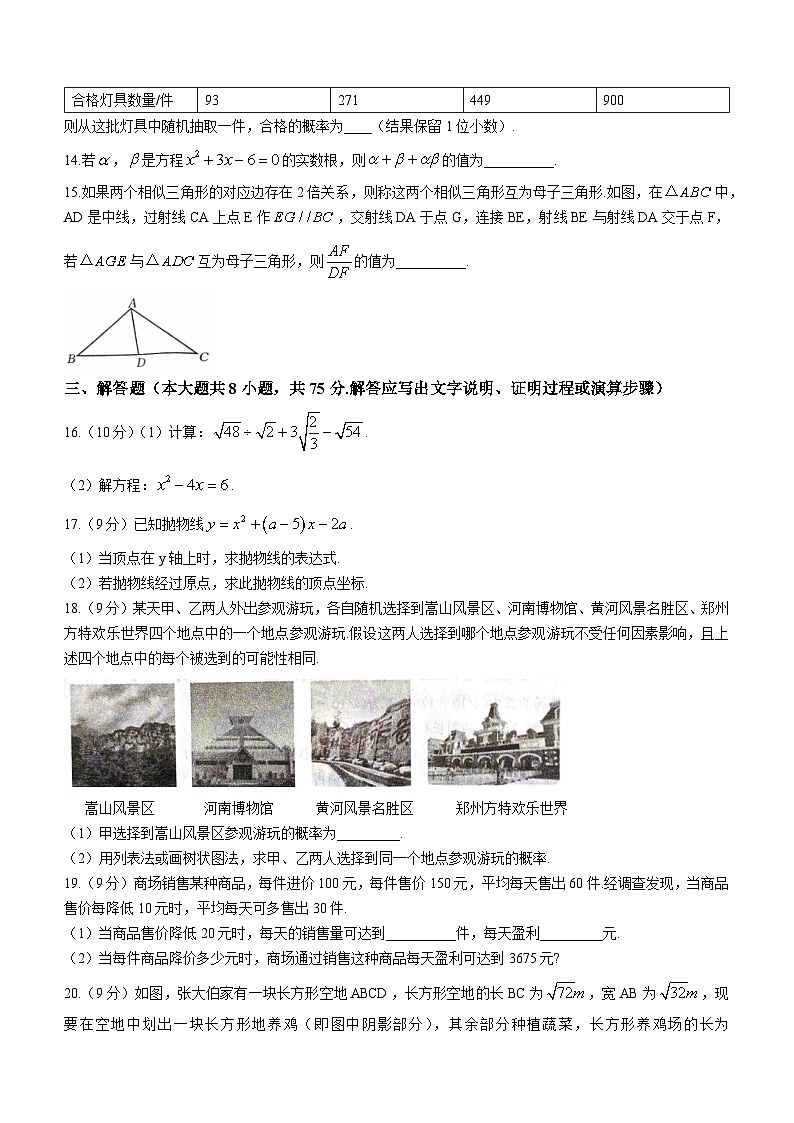 河南省周口市郸城县实验中学2023-2024学年九年级上学期期末数学试题第3页