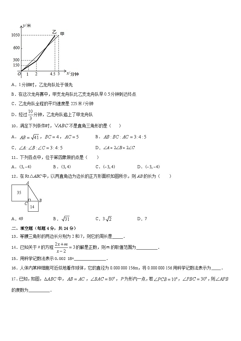 2023-2024学年上海市闵行区上虹中学数学八年级第一学期期末监测模拟试题含答案第3页