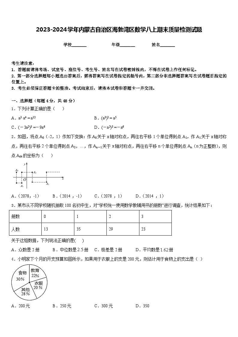 2023-2024学年内蒙古自治区海勃湾区数学八上期末质量检测试题含答案01