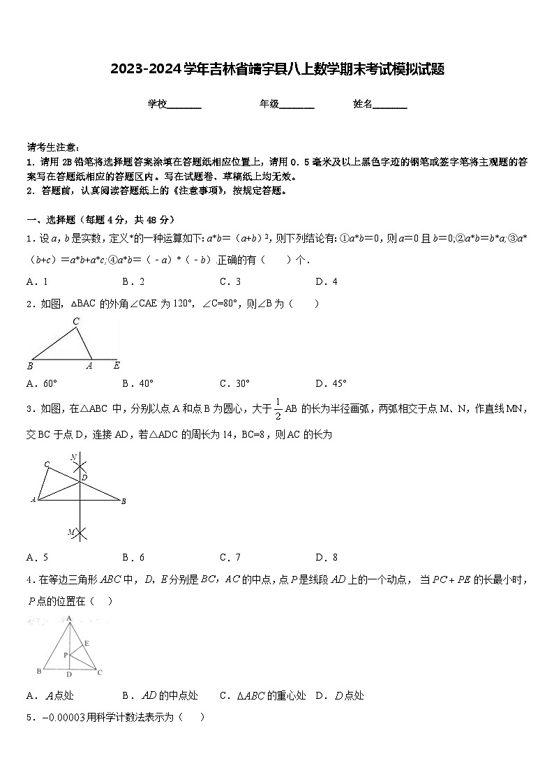 2023-2024学年吉林省靖宇县八上数学期末考试模拟试题含答案第1页