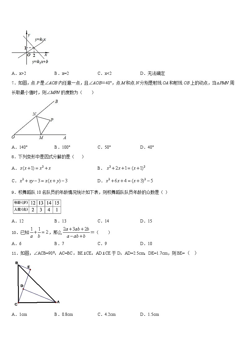 2023-2024学年吉林省四平伊通县联考数学八上期末复习检测试题含答案02