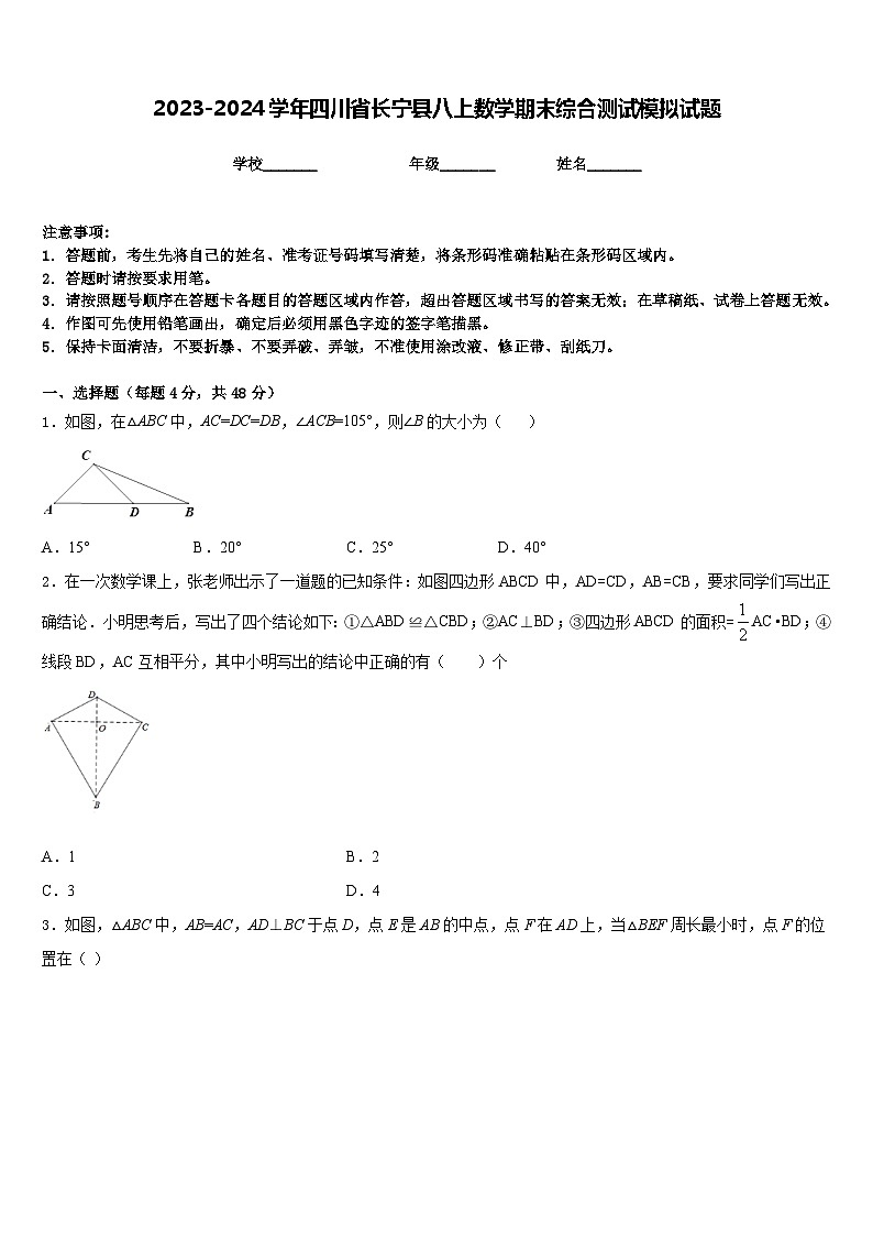 2023-2024学年四川省长宁县八上数学期末综合测试模拟试题含答案第1页