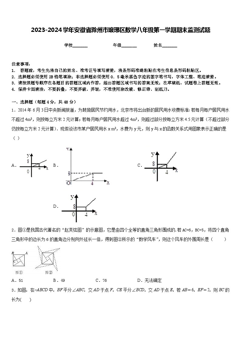 2023-2024学年安徽省滁州市琅琊区数学八年级第一学期期末监测试题含答案第1页