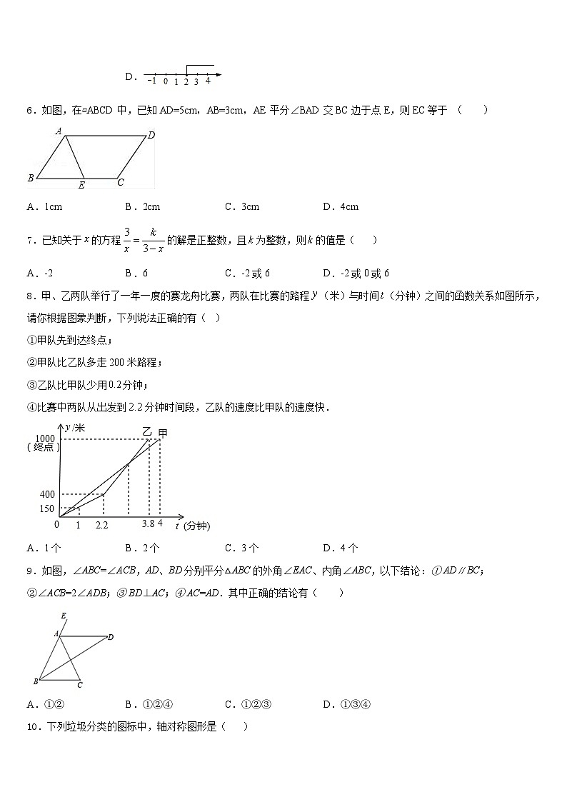 2023-2024学年山东省东营市胜利油田59中学数学八年级第一学期期末学业质量监测模拟试题含答案02