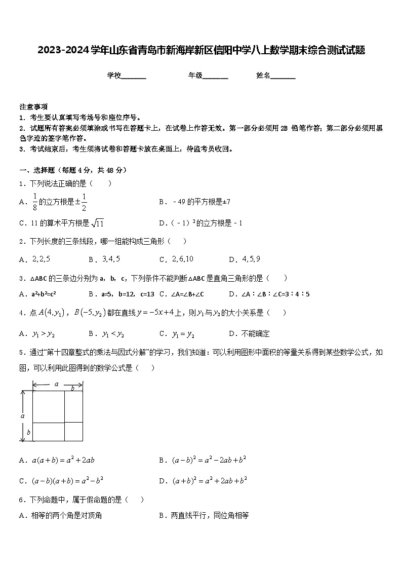 2023-2024学年山东省青岛市新海岸新区信阳中学八上数学期末综合测试试题含答案01