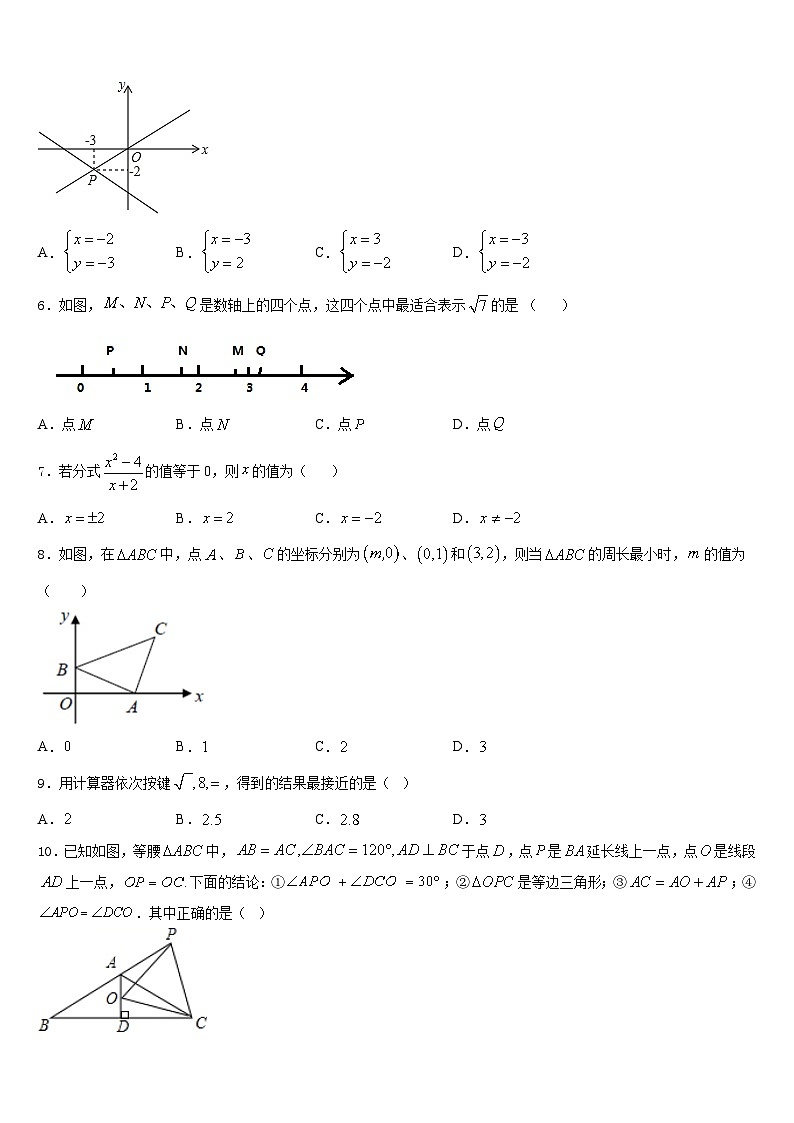 2023-2024学年广东省广州市育才实验中学八上数学期末联考试题含答案02