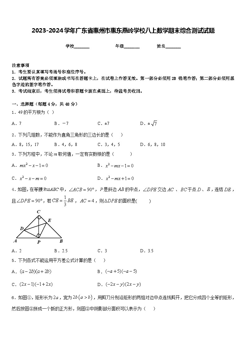 2023-2024学年广东省惠州市惠东燕岭学校八上数学期末综合测试试题含答案01